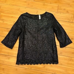Cherokee shimmery black lace shirt for girls. Fully lined,  XL, scalloped hem.